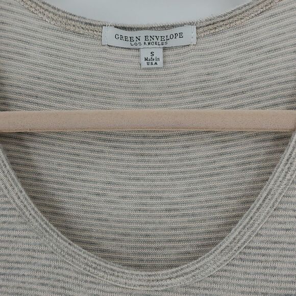 Green Envelope tunic, small. Gray pin striped.  Comfortable. - Picture 2 of 7